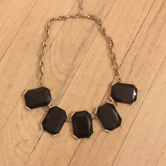 Oasis Jewelry - Black and Gold Rhinestone Statement Necklace